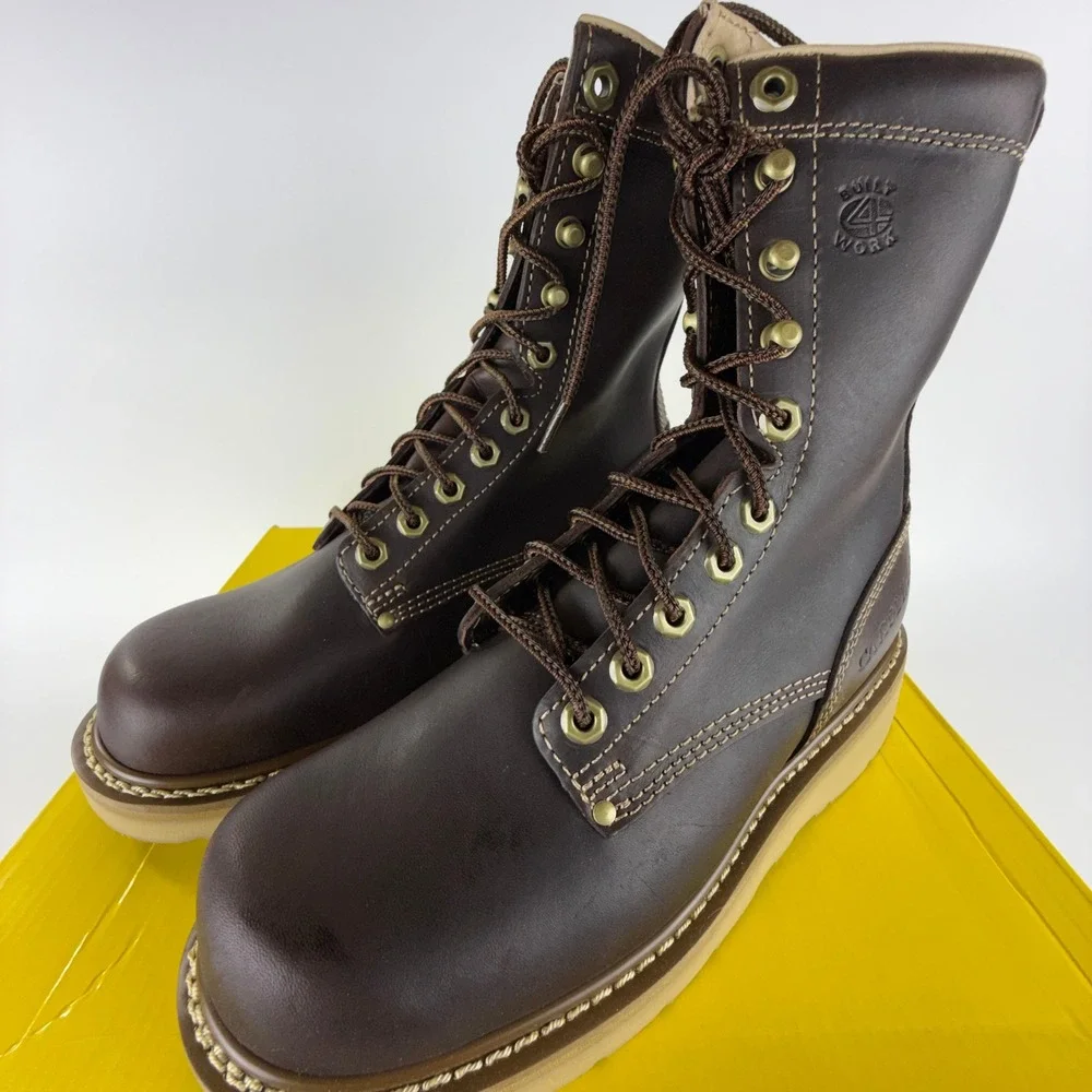 Carolina CA8049 Mens 8 Inch Broad Toe Wedge Work Boots Dark Oak Leather EH 7.5 D